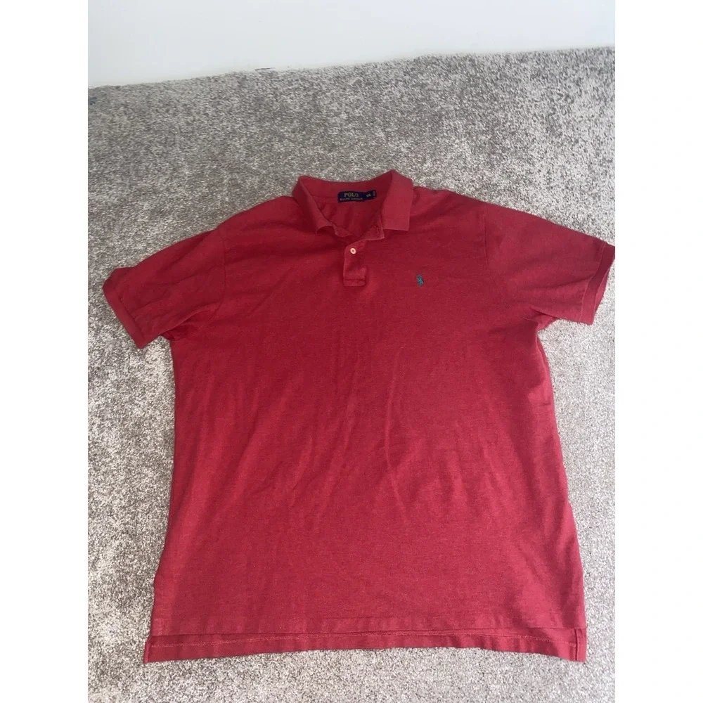 Polo Ralph Lauren Red Polo Shirt Mens XXL‎ Green Pony Cotton Preppy Work Classic